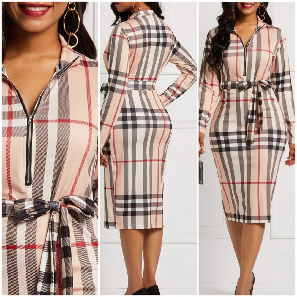 Knee length plaid dress